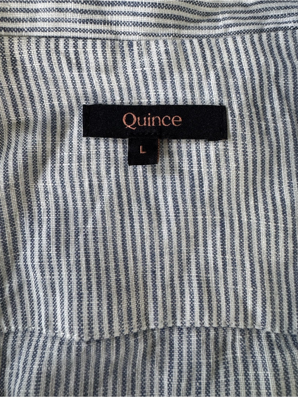 Quince 100% Linen Buttonfront Dress Blue Pinstripe Size Large - Picture 3 of 8